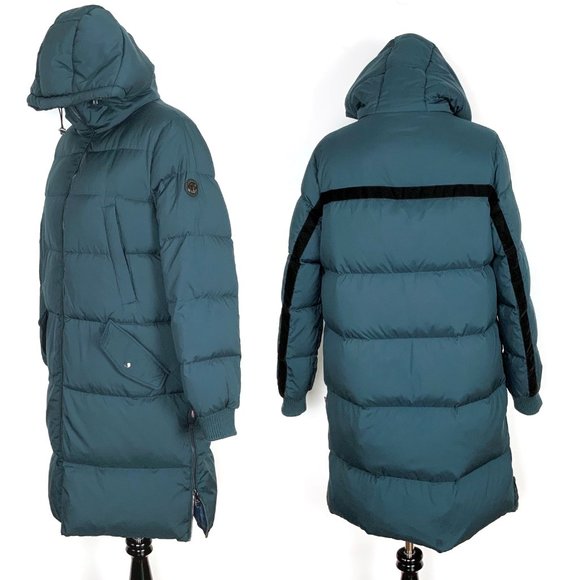 New Bernardo Long Puffer Coat Navy/Teal 60% Duck Down & Feather Fill Size Medium - Picture 9 of 16